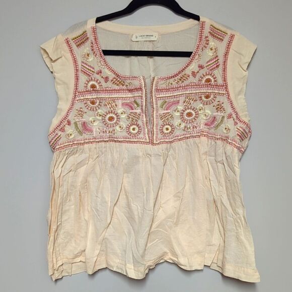 Lucky Brand Tops - Lucky Brand Peach/Cream Short Sleeve Blouse